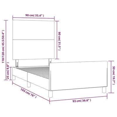 vidaXL Sängram med huvudgavel vit 90x190 cm konstläder