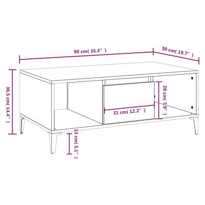 vidaXL Soffbord sonoma-ek 90x50x36,5 cm konstruerat trä