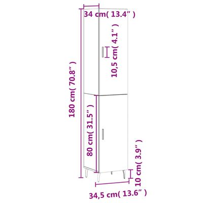 vidaXL Högskåp betonggrå 34,5x34x180 cm konstruerat trä