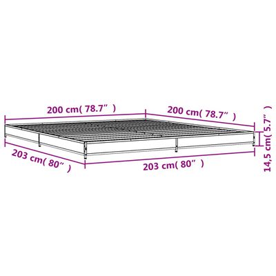 vidaXL Sängram rökfärgad ek 200x200 cm konstruerat trä och metall