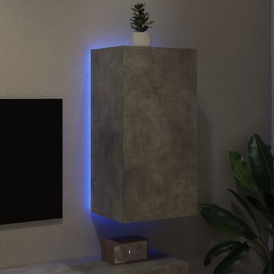 vidaXL Väggmonterad tv-bänk LED betonggrå 40,5x35x80 cm
