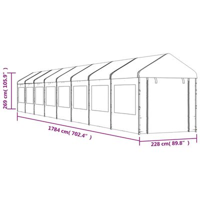 vidaXL Paviljong med tak vit 17,84x2,28x2,69 m polyeten