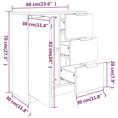 vidaXL Skänk vit 60x30x70 cm konstruerat trä