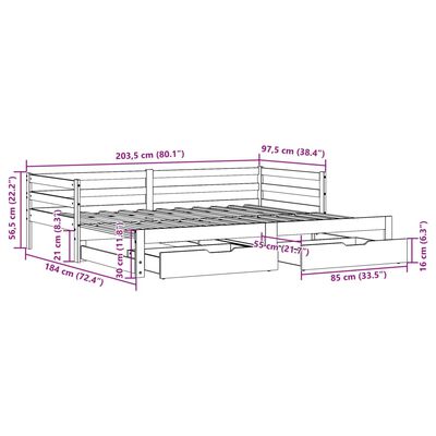 vidaXL Utdragbar dagbädd med lådor 90x200 cm massiv furu