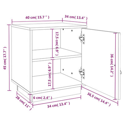 vidaXL Sängbord 2 st grå 40x34x45 cm massivt furuträ