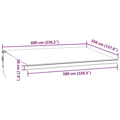 vidaXL Markis automatiskt infällbar med LEDs vinröd 600x350 cm