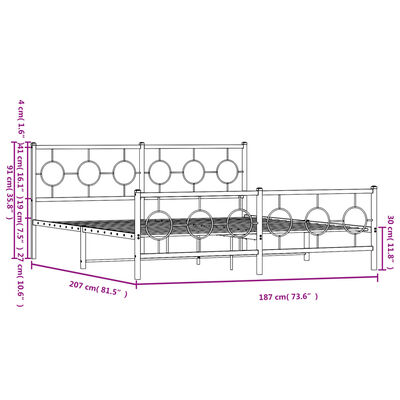 vidaXL Sängram utan madrass med fotgavel metall svart 180x200 cm