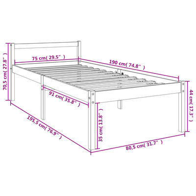 vidaXL Säng vit 75x190 cm massiv furu