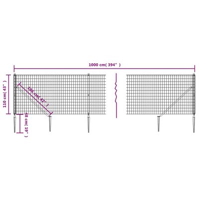 vidaXL Stängsel med markspett grön 1,1x10 m