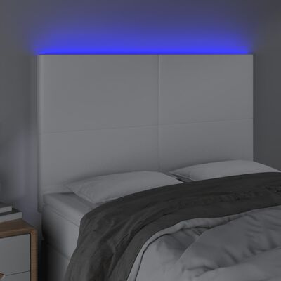 vidaXL Sänggavel LED vit 144x5x118/128 cm konstläder