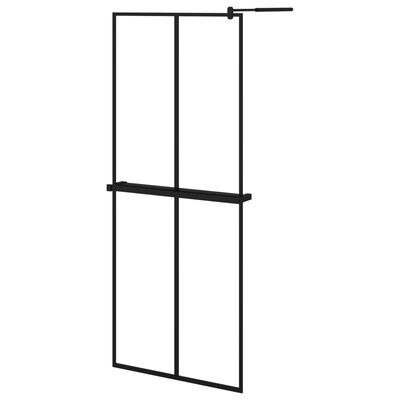 vidaXL Duschvägg med hylla svart 80x195 cm ESG-glas&aluminium