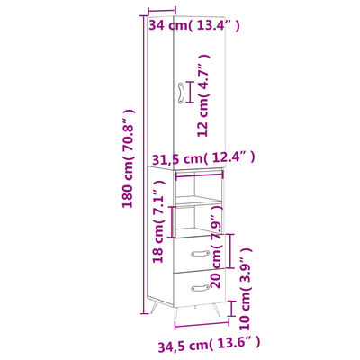 vidaXL Högskåp vit 34,5x34x180 cm konstruerat trä