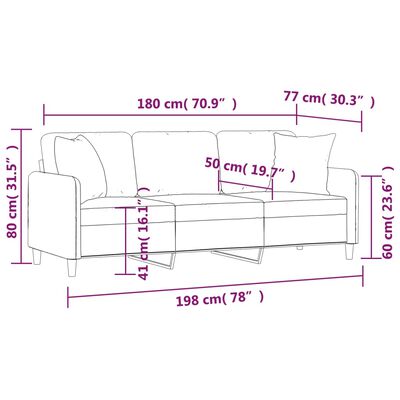 vidaXL 3-sitssoffa med prydnadskuddar mörkgrå 180 cm tyg