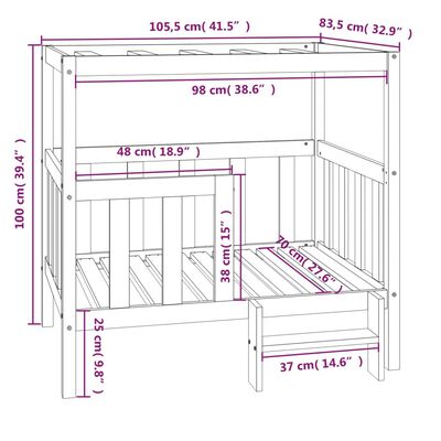 vidaXL Hundbädd svart 105,5 x 83,5 x 100 cm massiv furu