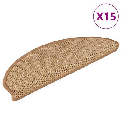 vidaXL Trappstegsmattor självhäftande sisal 15 st 65x21x4 cm sisal