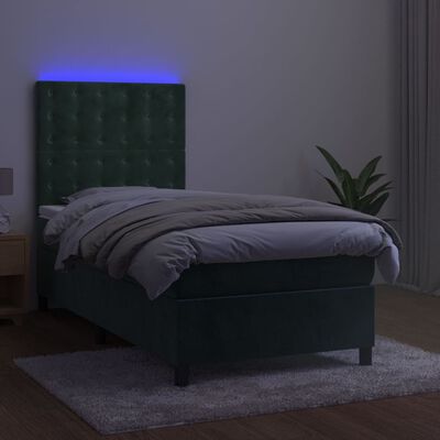 vidaXL Ramsäng med madrass & LED mörkgrön 80x200 cm sammet