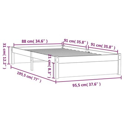 vidaXL Sängram massivt trä 90x190 cm