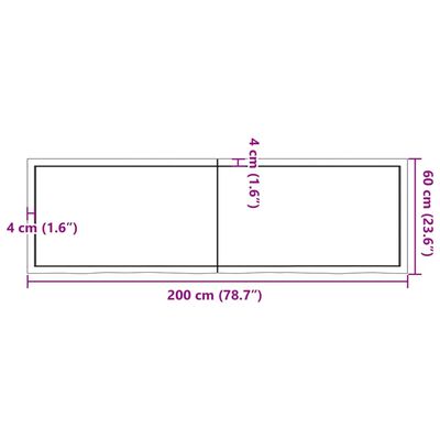 vidaXL Bänkskiva badrum mörkbrun 200x60x(2-6) cm behandlat massivt trä