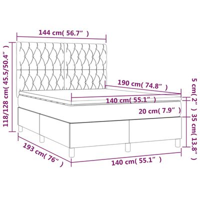 vidaXL Ramsäng med madrass & LED mörkgrön 140x190 cm sammet