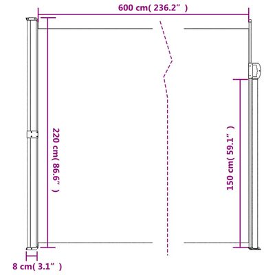 vidaXL Infällbar sidomarkis 220x600 cm röd