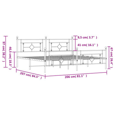 vidaXL Sängram med huvudgavel och fotgavel svart metall 200x200 cm