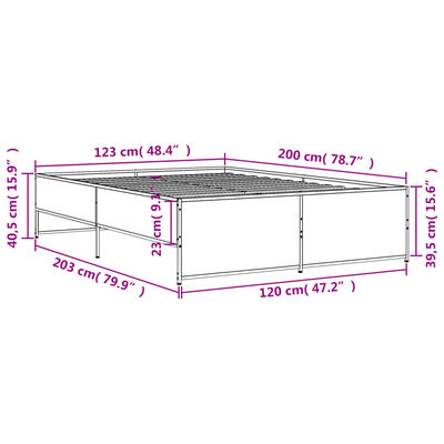 vidaXL Sängram grå sonoma 120x200 cm konstruerat trä och metall