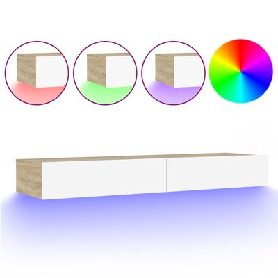 vidaXL TV-bänk med LED-belysning vit och sonoma-ek 120x35x15,5 cm