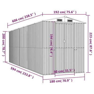 vidaXL Trädgårdsskjul mörkbrun 192x606x223 cm galvaniserat stål