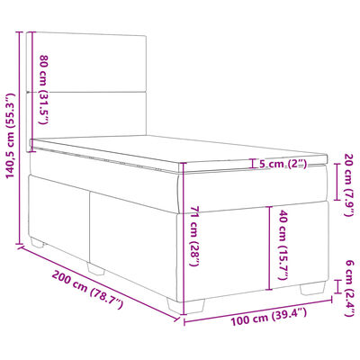 vidaXL Ramsäng med madrass ljusgrå 100x200 cm sammet