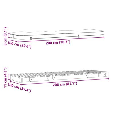 vidaXL Futonbäddsoffa med madrass 100x206x11 cm impregnerad furu