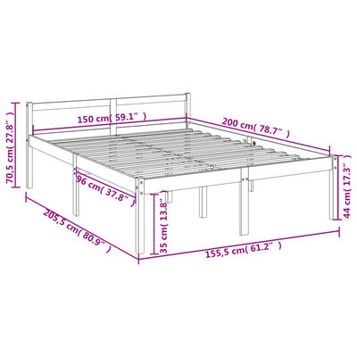 vidaXL Säng svart 150x200 cm massiv furu