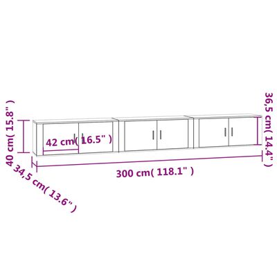 vidaXL Väggmonterade tv-skåp 3 st vit 100x34,5x40 cm