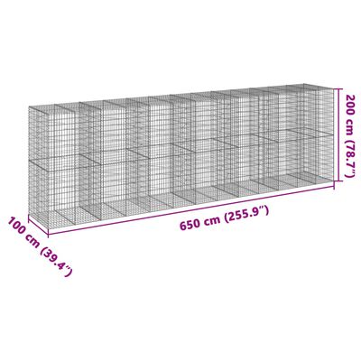 vidaXL Gabionkorg med skydd 650x100x200 cm galvaniserat järn