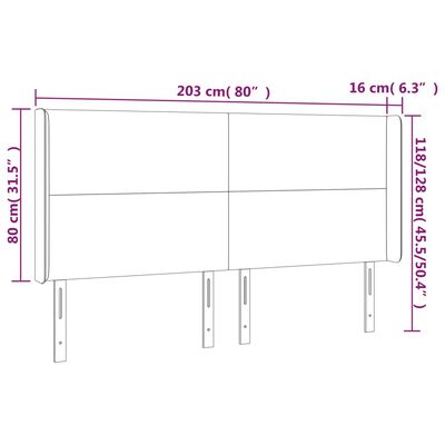 vidaXL Sänggavel LED svart 203x16x118/128 cm sammet