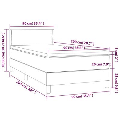 vidaXL Ramsäng med madrass svart 90x200 cm tyg