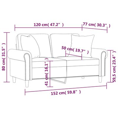 vidaXL 2-sits soffa med prydnadskuddar svart 120 cm konstläder