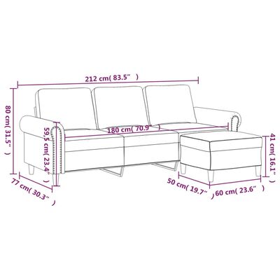 vidaXL 3-sitssoffa med fotpall mörkgrön 180 cm sammet