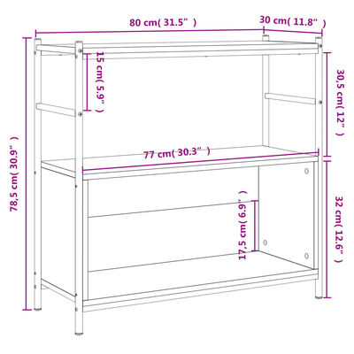 vidaXL Bokhylla sonoma-ek 80x30x78,5 cm konstruerat trä och järn