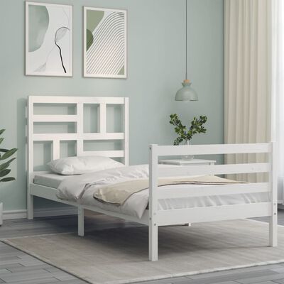 vidaXL Sängram med sänggavel vit massivt trä