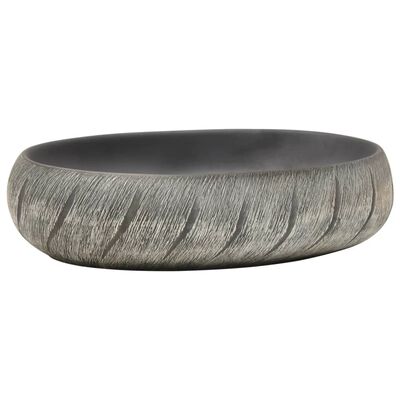vidaXL Handfat svart och grå oval 59x40x15 cm keramik