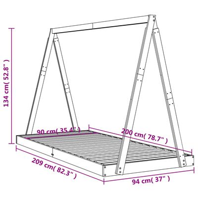 vidaXL Sängram för barnsäng svart 90x200 cm massiv furu