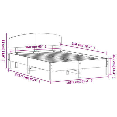 vidaXL Sängram utan madrass vit 160x200 cm massiv furu