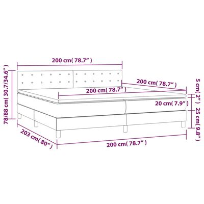 vidaXL Ramsäng med madrass & LED mörkgrå 200x200 cm sammet