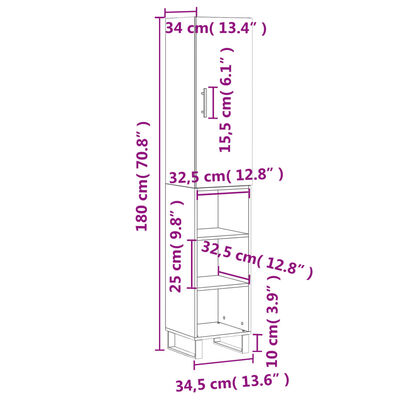 vidaXL Högskåp vit högglans 34,5x34x180 cm konstruerat trä