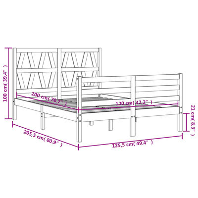 vidaXL Sängram med huvudgavel svart 120x200 cm massivt trä