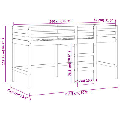 vidaXL Loftsäng med rutschkana blå 80x200 cm massiv furu