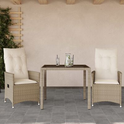 vidaXL Bistrogrupp med dynor 3 delar beige konstrotting