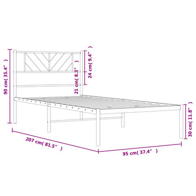 vidaXL Sängram med huvudgavel metall vit 90x200 cm