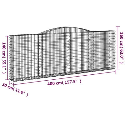 vidaXL Gabioner bågformade 5 st 400x30x140/160 cm galvaniserat järn