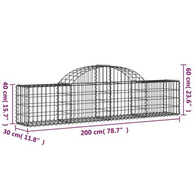 vidaXL Gabion bågformad 11 st 200x30x40/60 cm galvaniserat järn